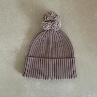 Grobstrick-Mütze Taupe Bommel